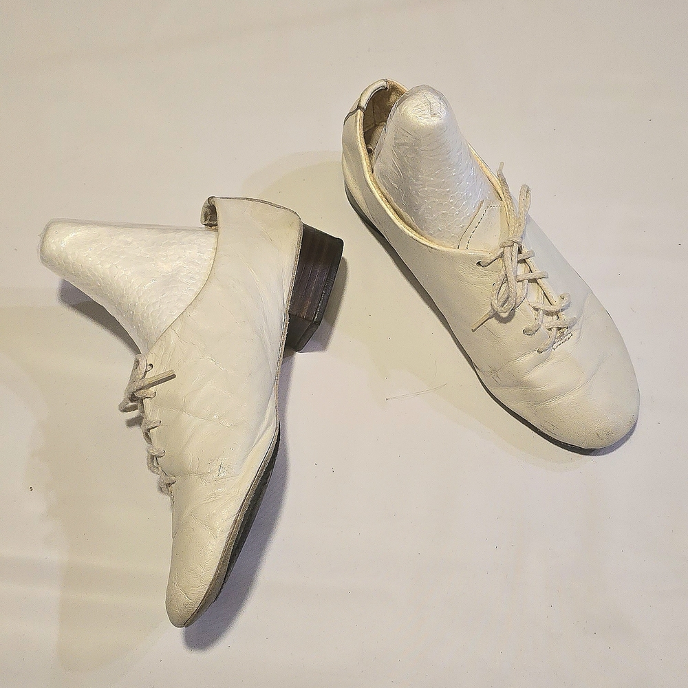 Women's White Leather Lace-Up Professional Dance Company Shoes 4